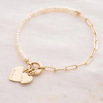 Load image into Gallery viewer, Dainty Personalized Double Heart Pearl Paperclip Chain Bracelet
