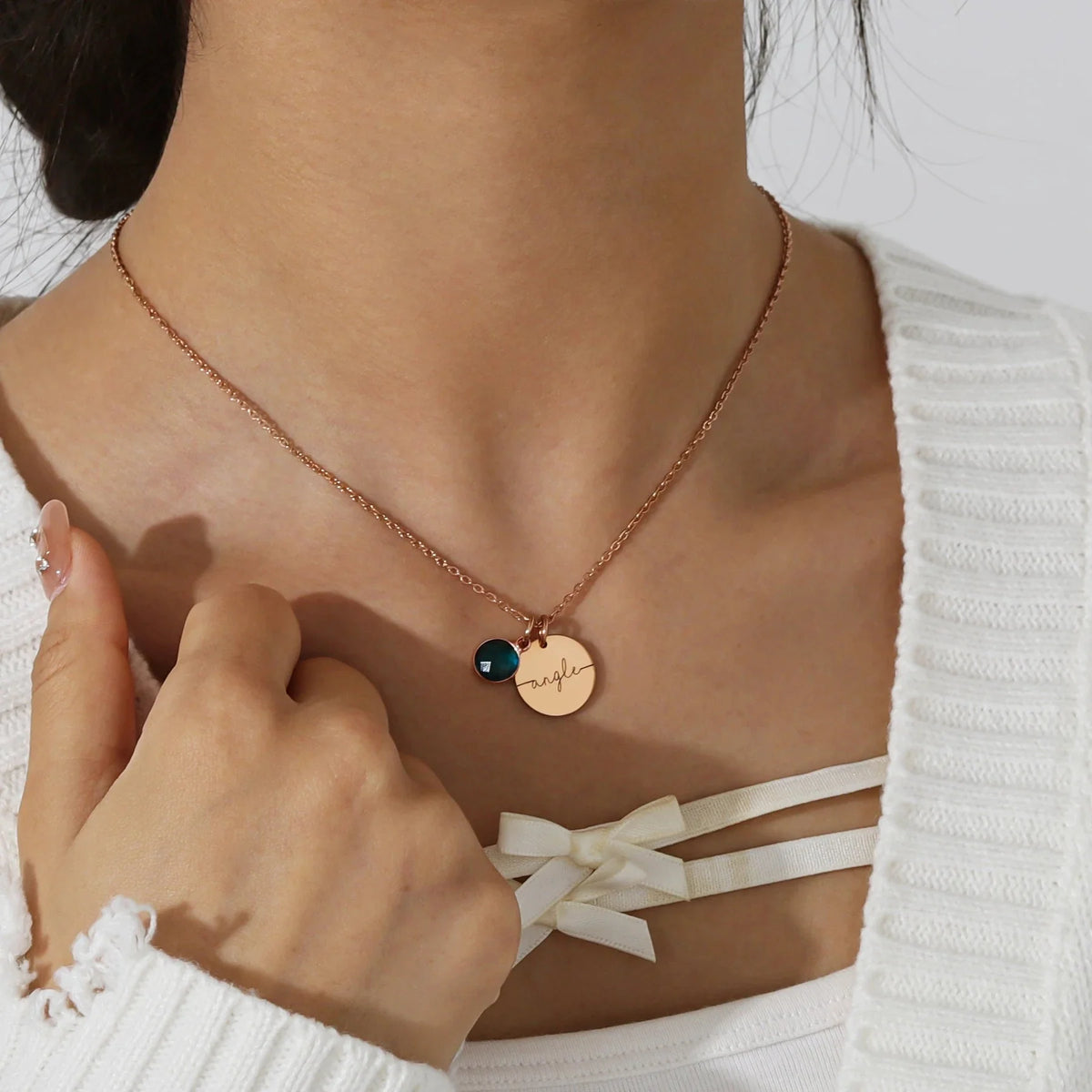Dainty personalized name & birthstone necklace