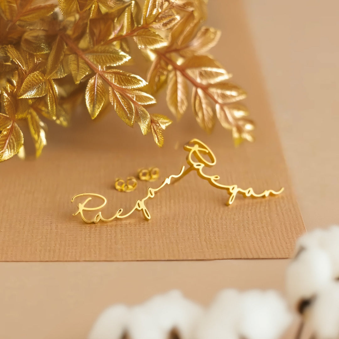 18k Dainty Custom Name Earrings
