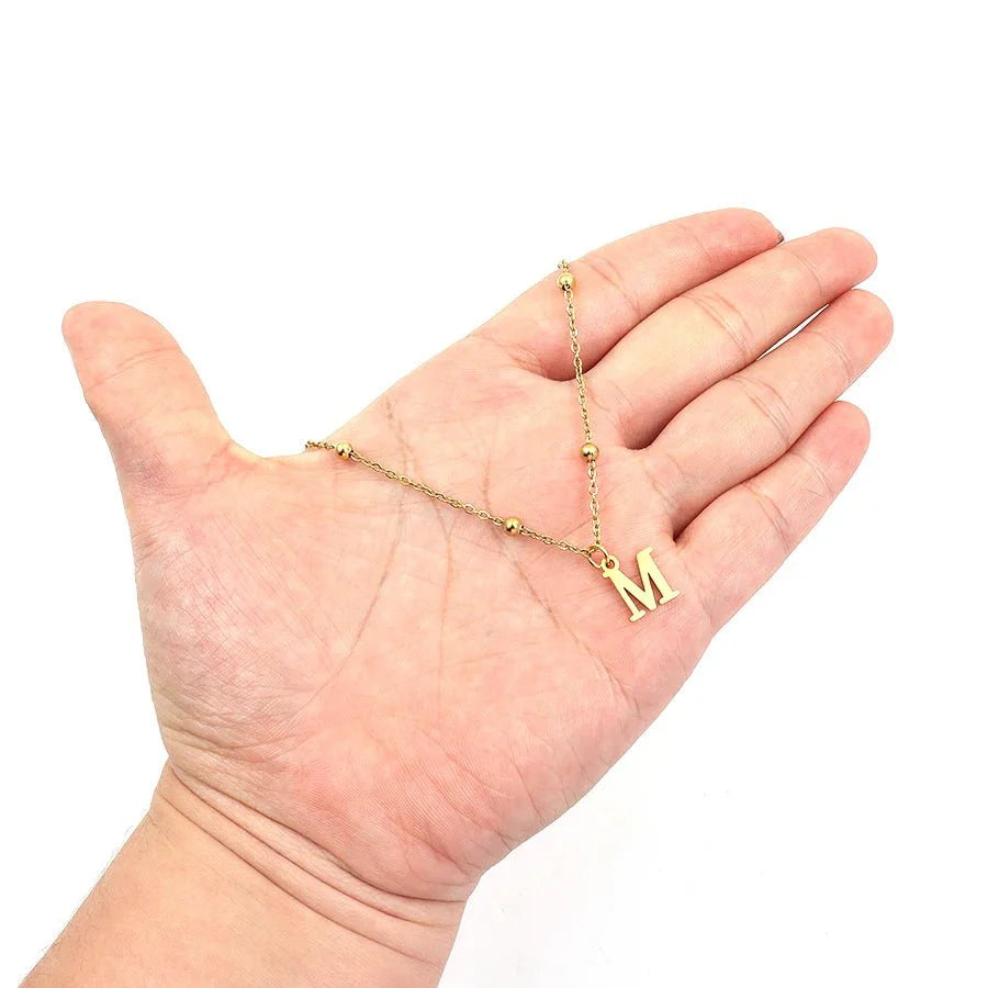 Dainty satellite chain letter initial necklace