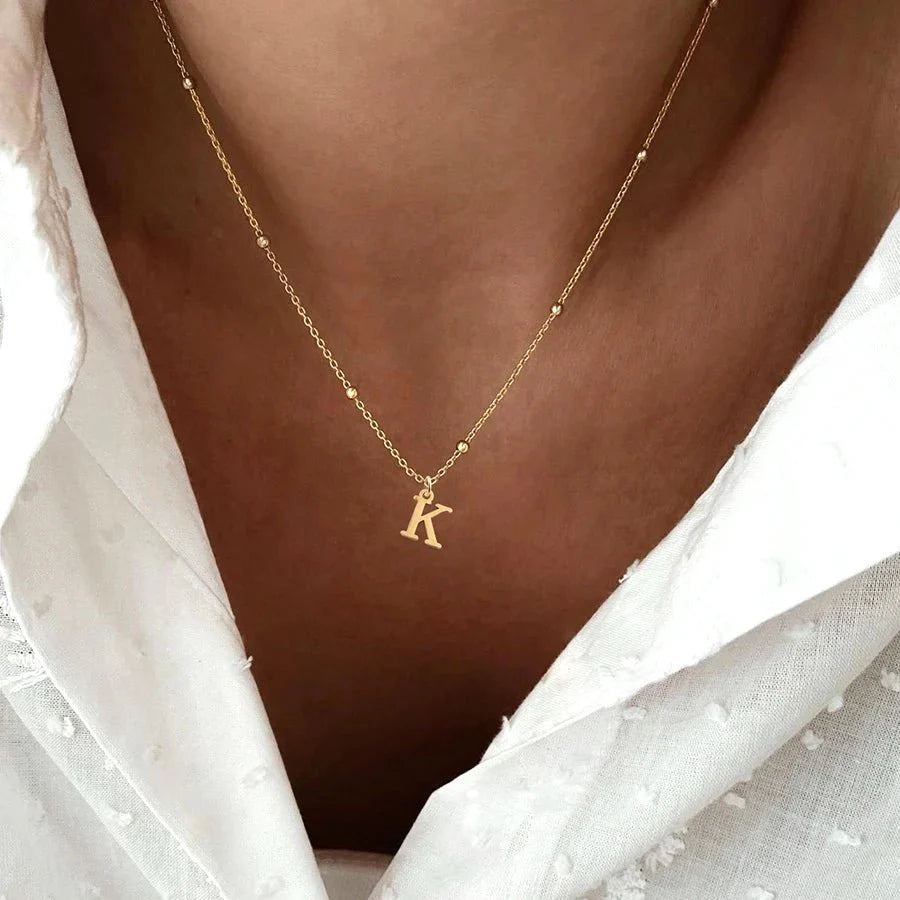 Dainty satellite chain letter initial necklace 267154