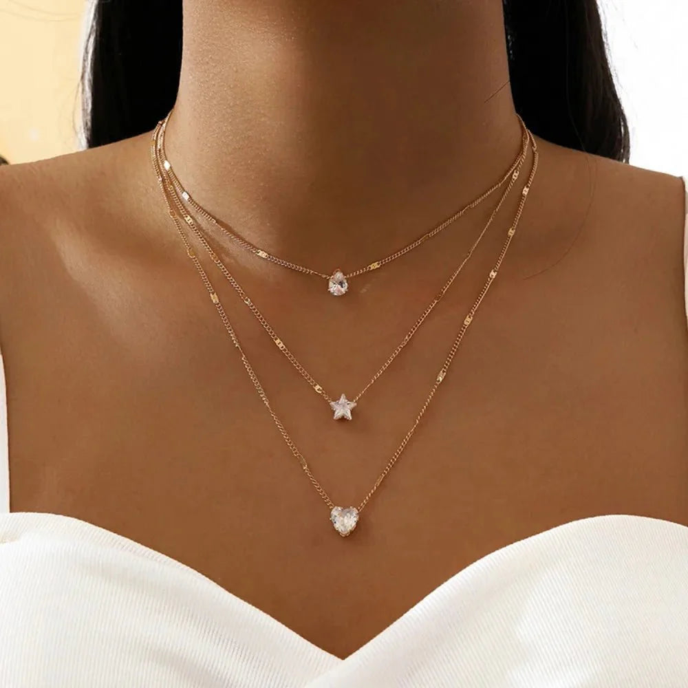 Dainty shaped diamonds necklace stack 107721