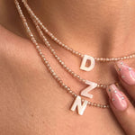 Load image into Gallery viewer, Dainty Stone Beaded Initial Necklace
