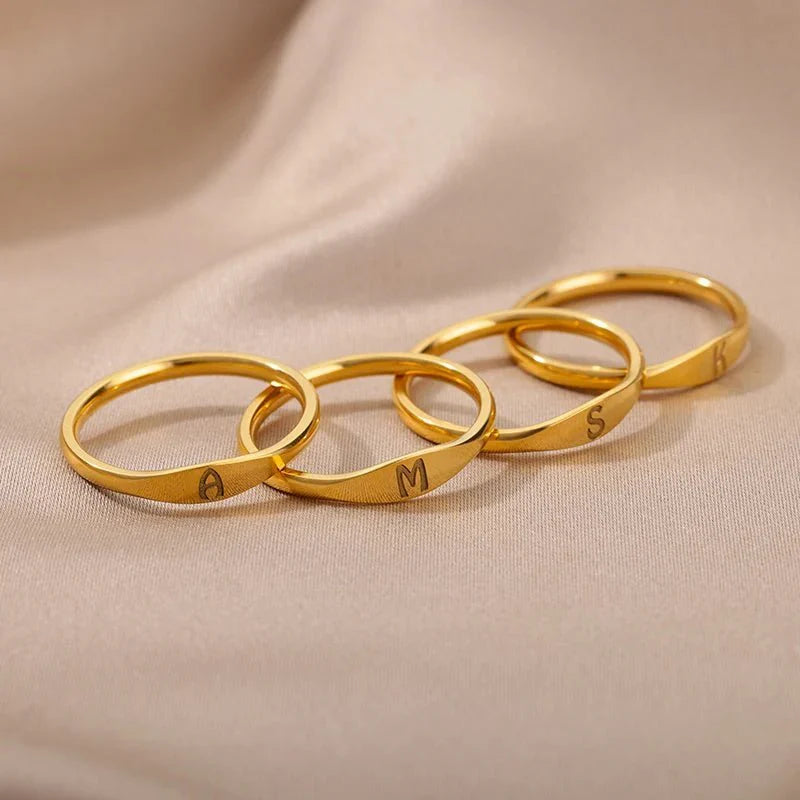 Dainty Thin Letter Initial Ring