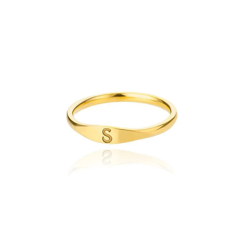Dainty Thin Letter Initial Ring