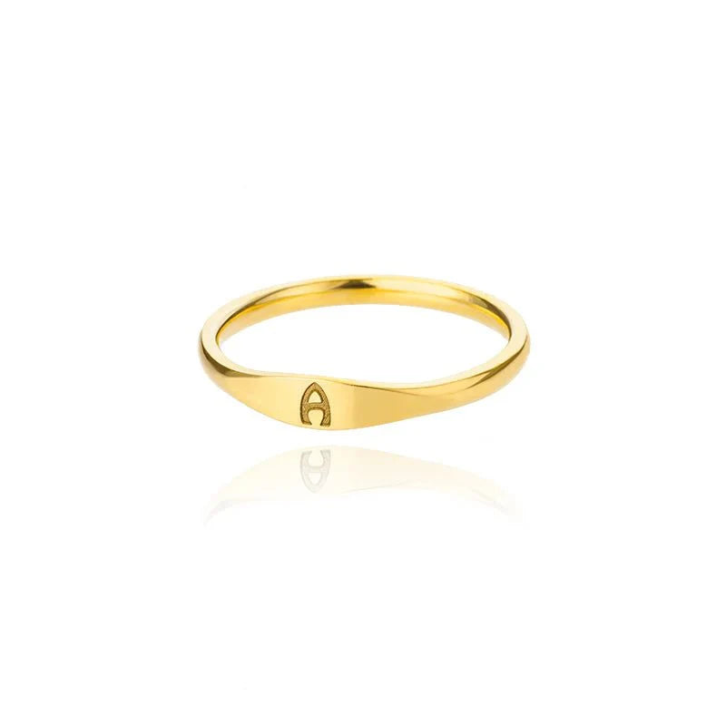 Dainty thin letter initial ring