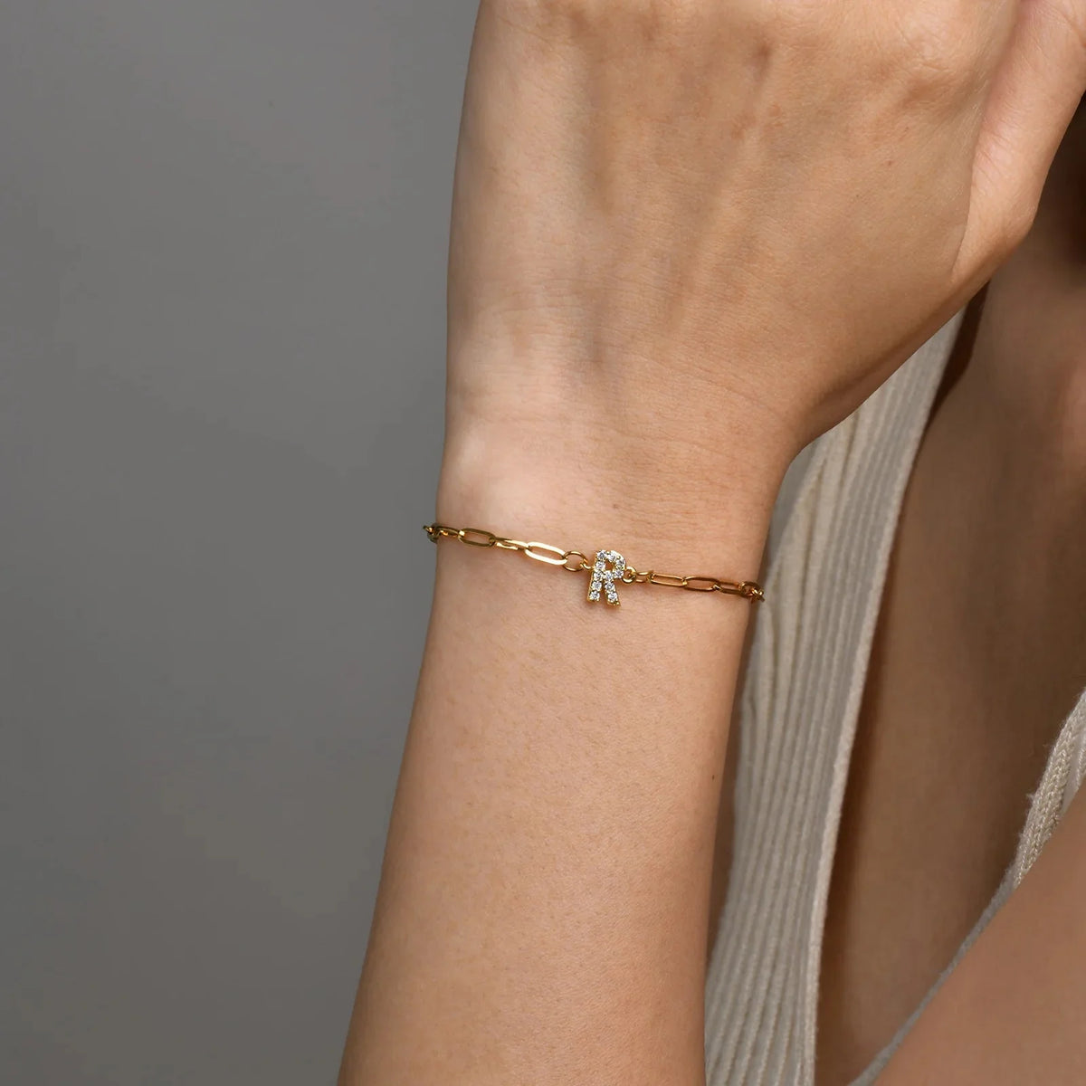 Dainty thin paperclip letter initial bracelet 329191
