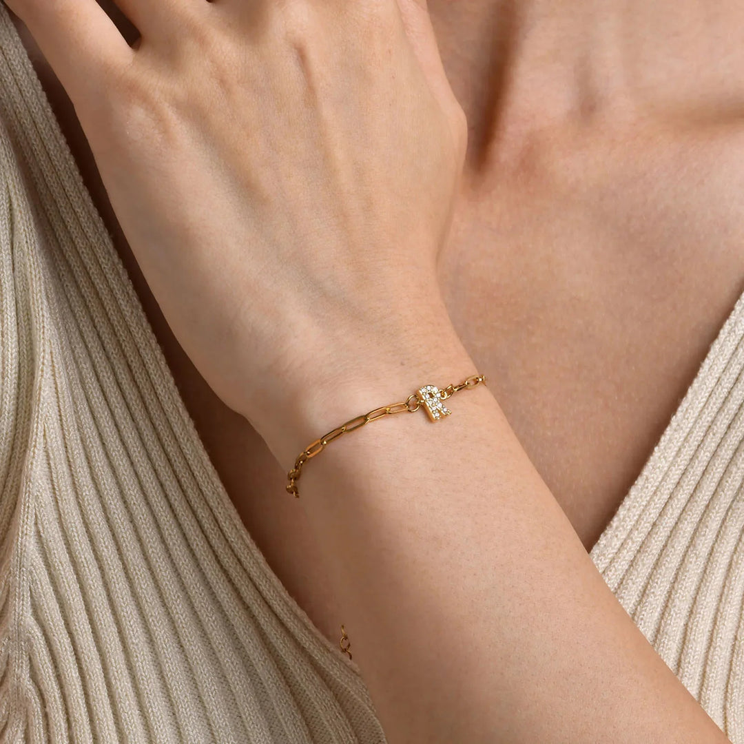 Dainty Thin Paperclip Letter Initial Bracelet