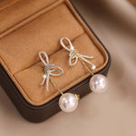 Load image into Gallery viewer, Dazzling Bowknot Pearl Drop Earrings
