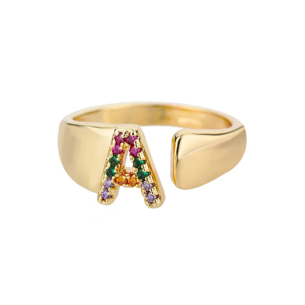 Dazzling rainbow custom letter initial rings 250566