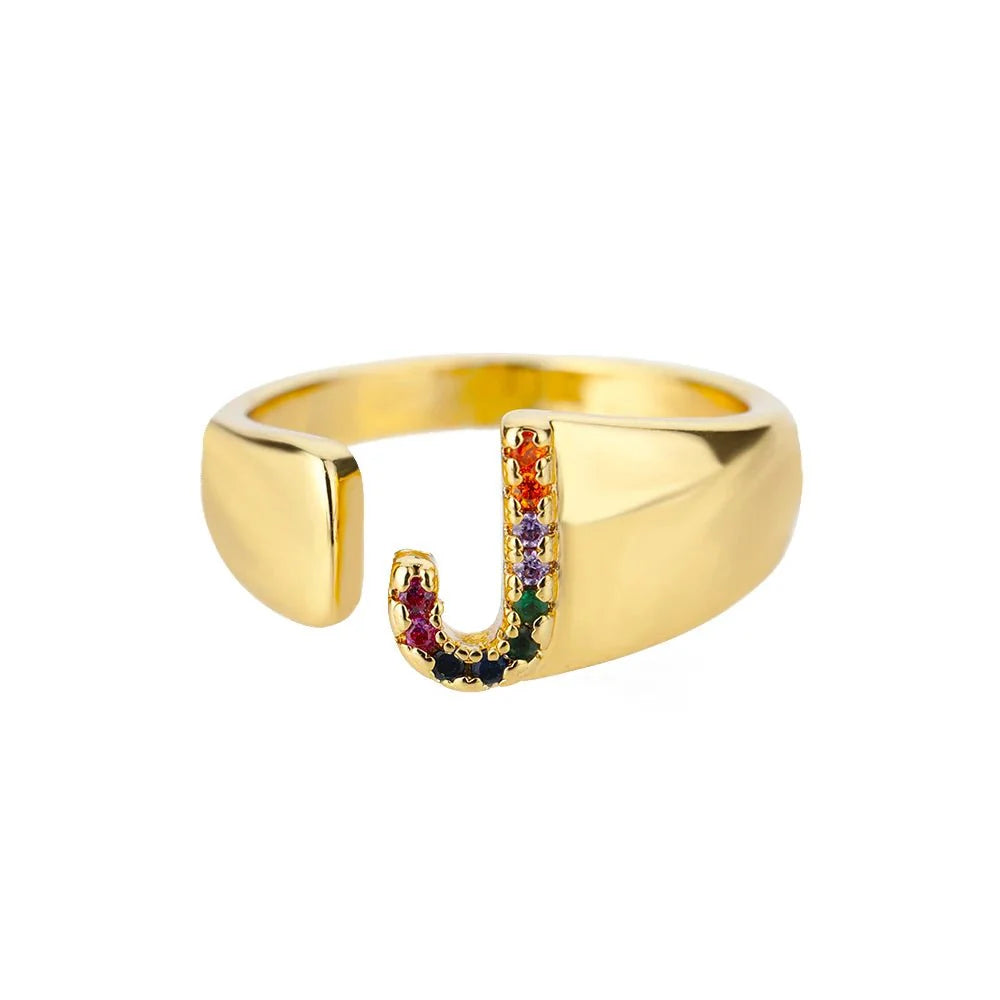 Dazzling Rainbow Custom Letter Initial Rings