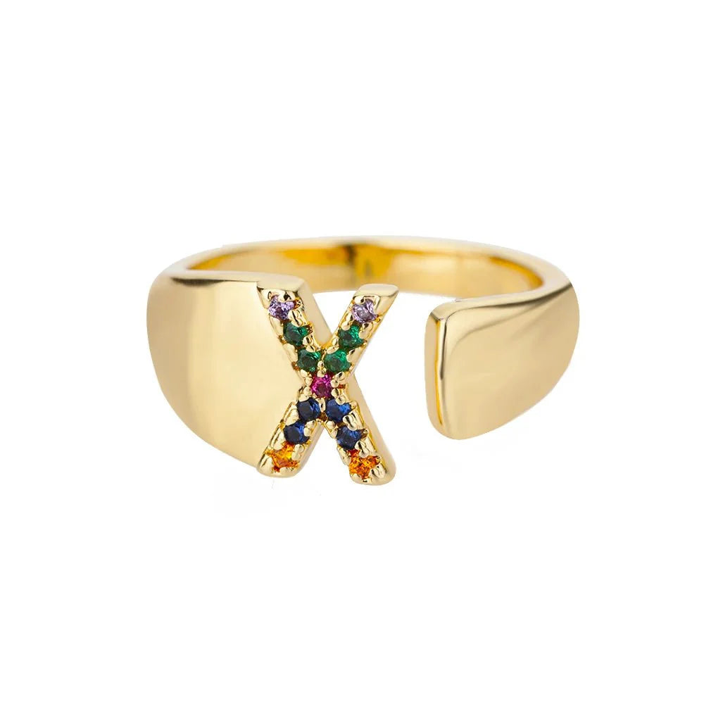 Dazzling Rainbow Custom Letter Initial Rings