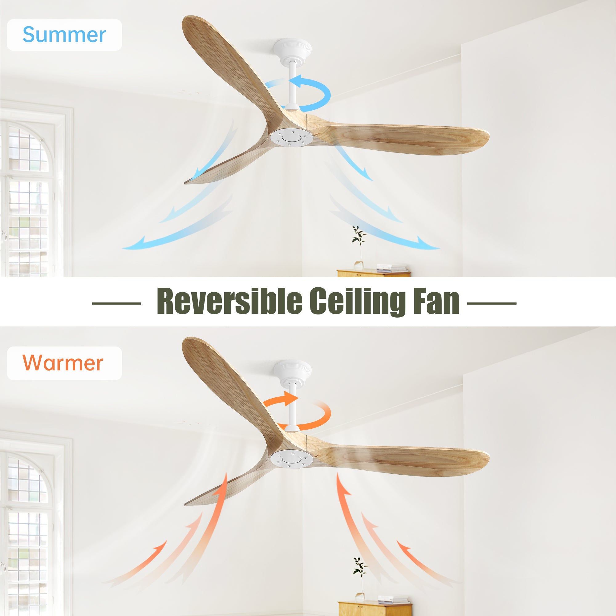 60" Contemporary Style White Ceiling Fan