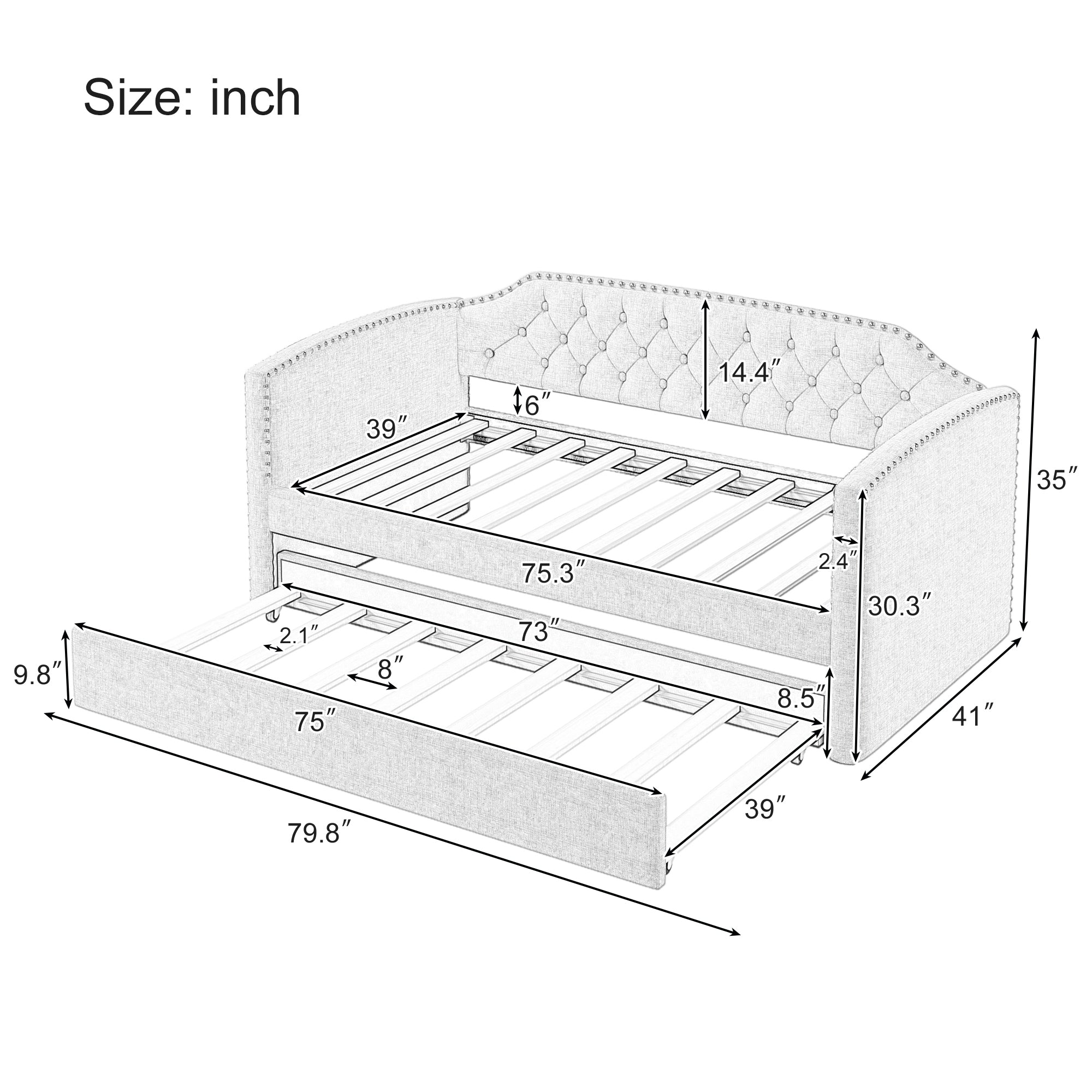 Traditional Twin Upholstered Daybed with Trundle