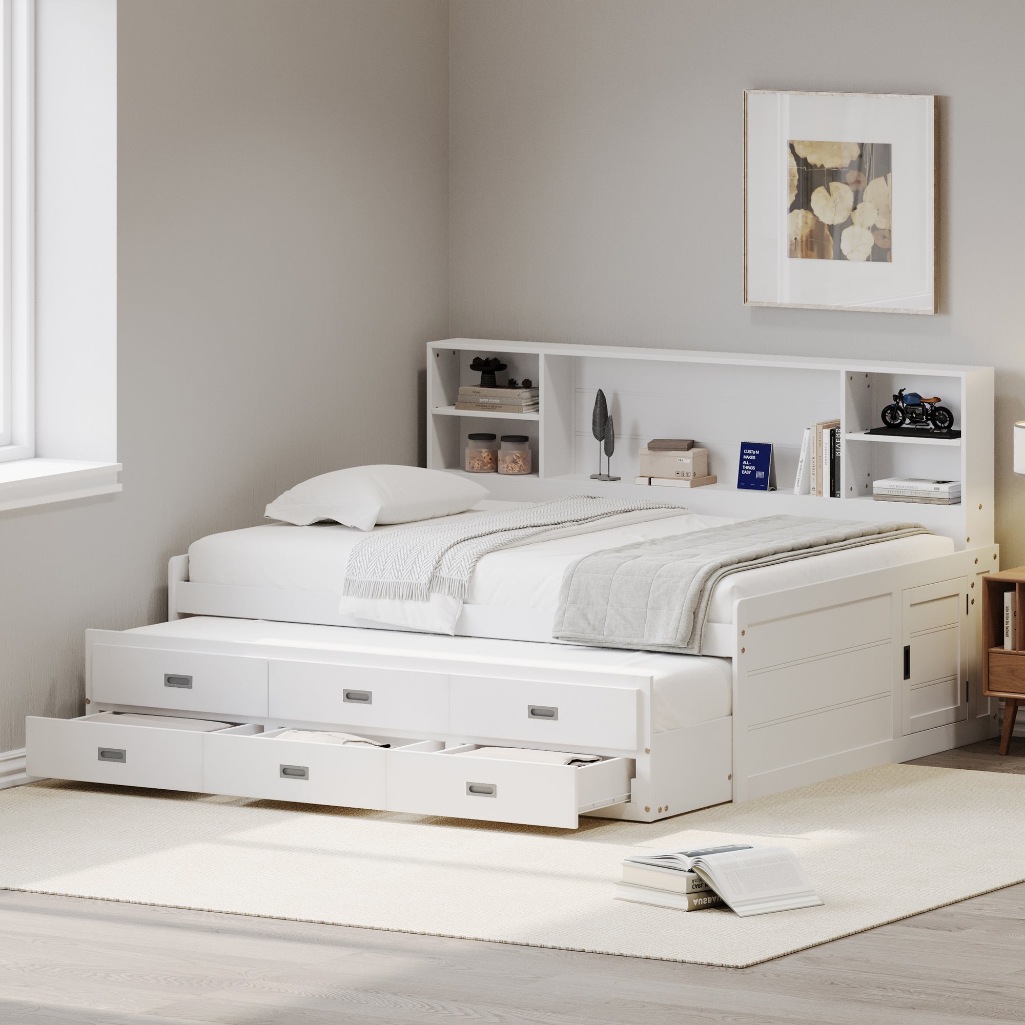 White Twin Daybed with Trundle and Storage