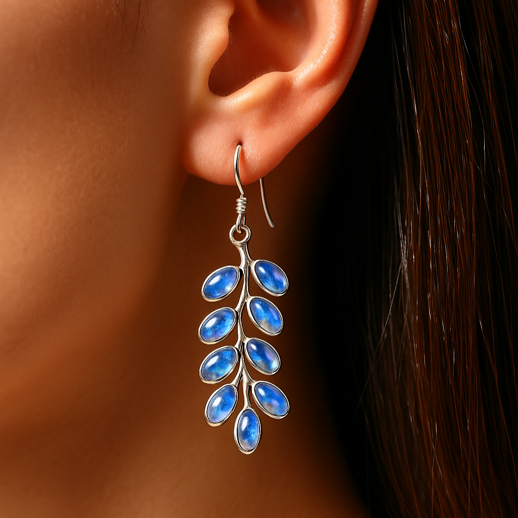 Sparkling Moonstone Moon Earrings