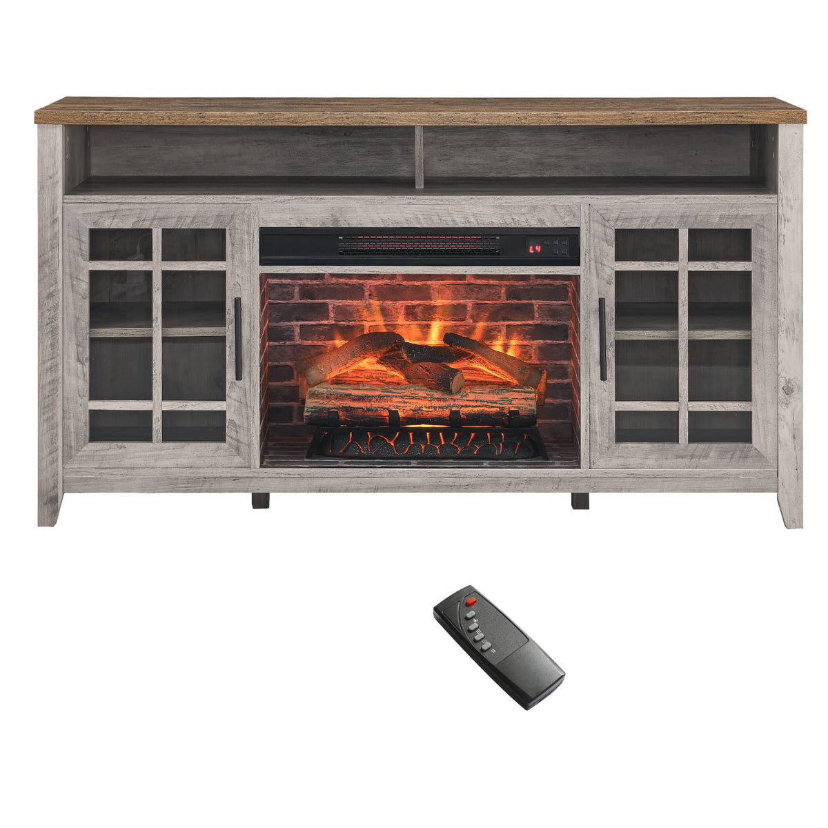 55 Inch TV Media Stand with Electric Fireplace Heater In Gray Wash Color