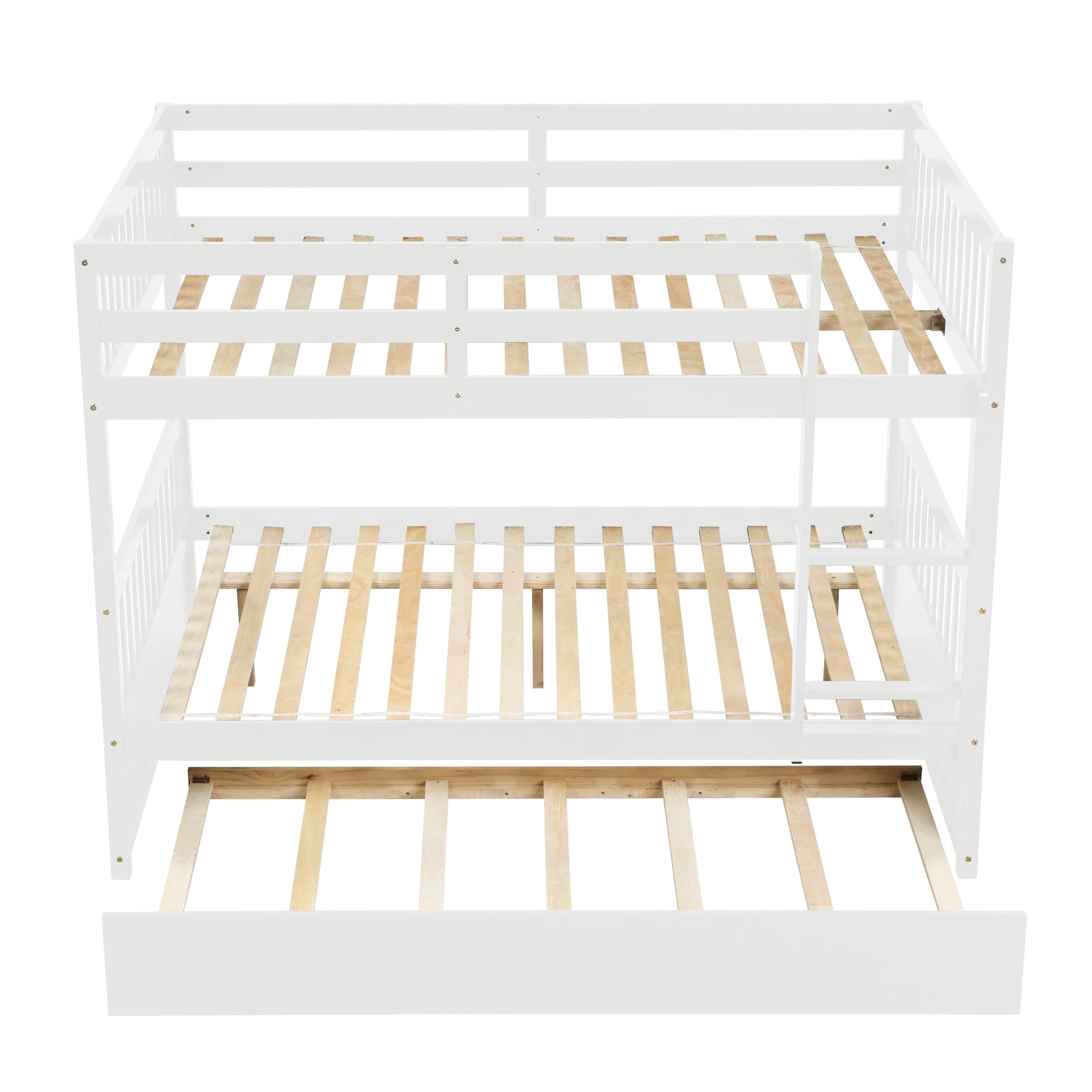 Convertible White Full Over Full Bunk Bed with Trundle