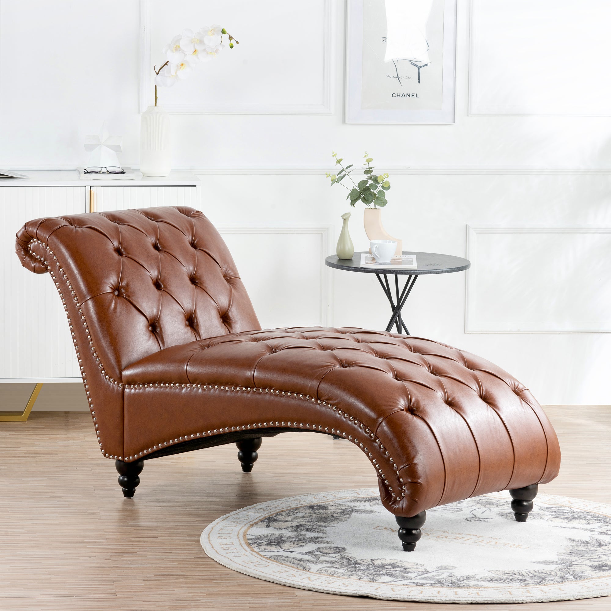 Brown Faux Tufted Armless Chaise Lounge