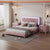 3-Pieces Bedroom Sets Queen Size Upholstered Bed with LED Lights and Nightstands In Pink