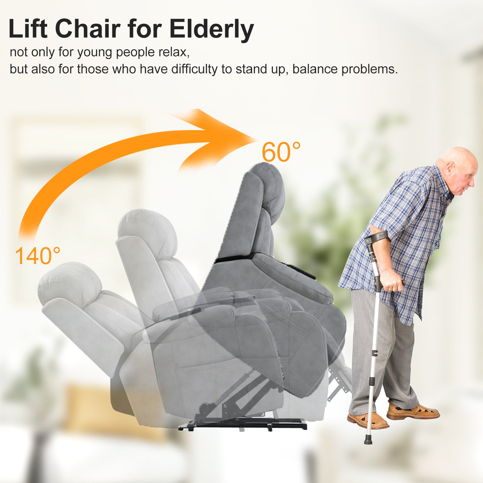 Electric Power Lift Recliner Chair for Seniors - Light Gray Fabric, Remote Control, Side Pocket, Ideal for Elderly Comfort