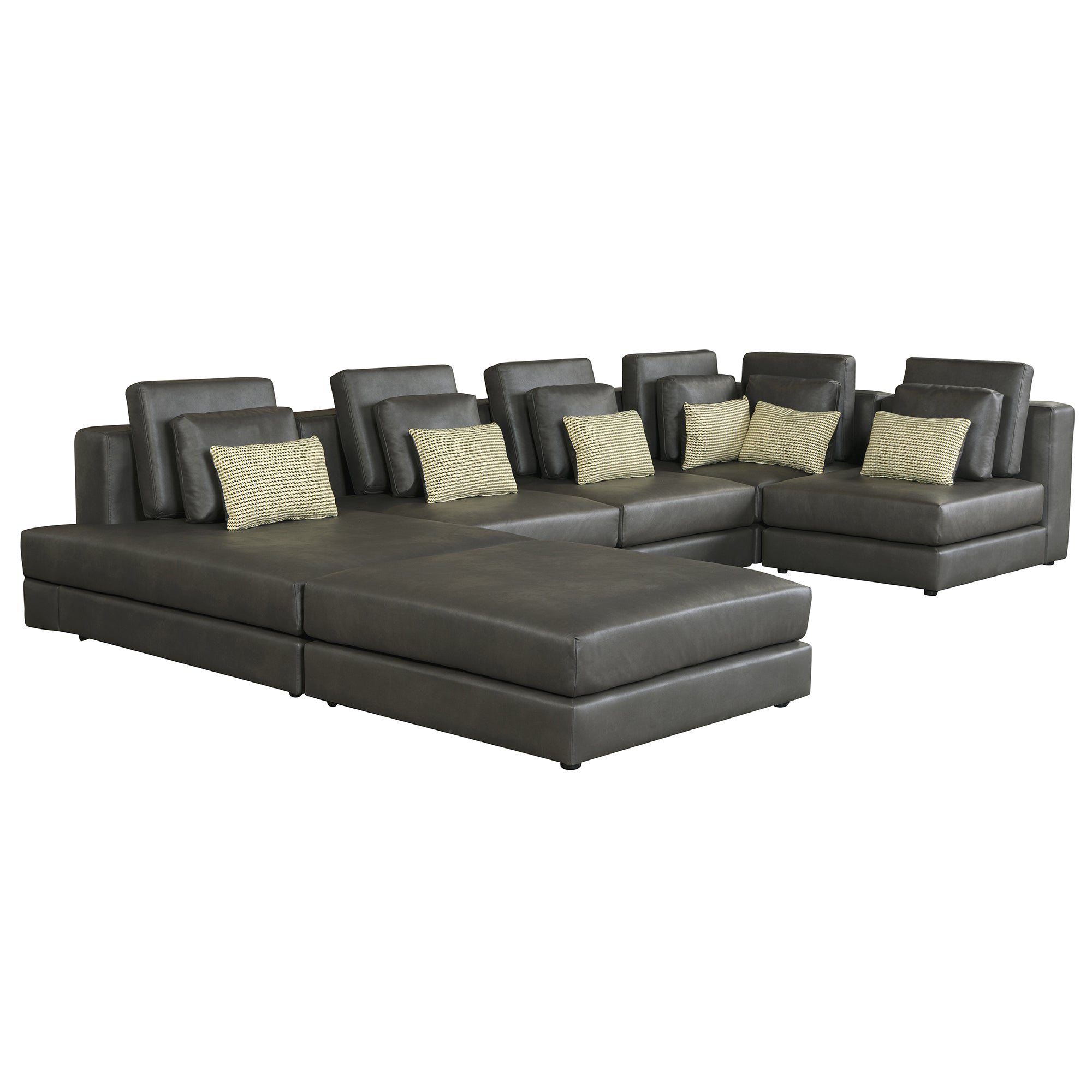 Casablanca Modular Sectional Sofa with Movable Ottoman in Black Palomino