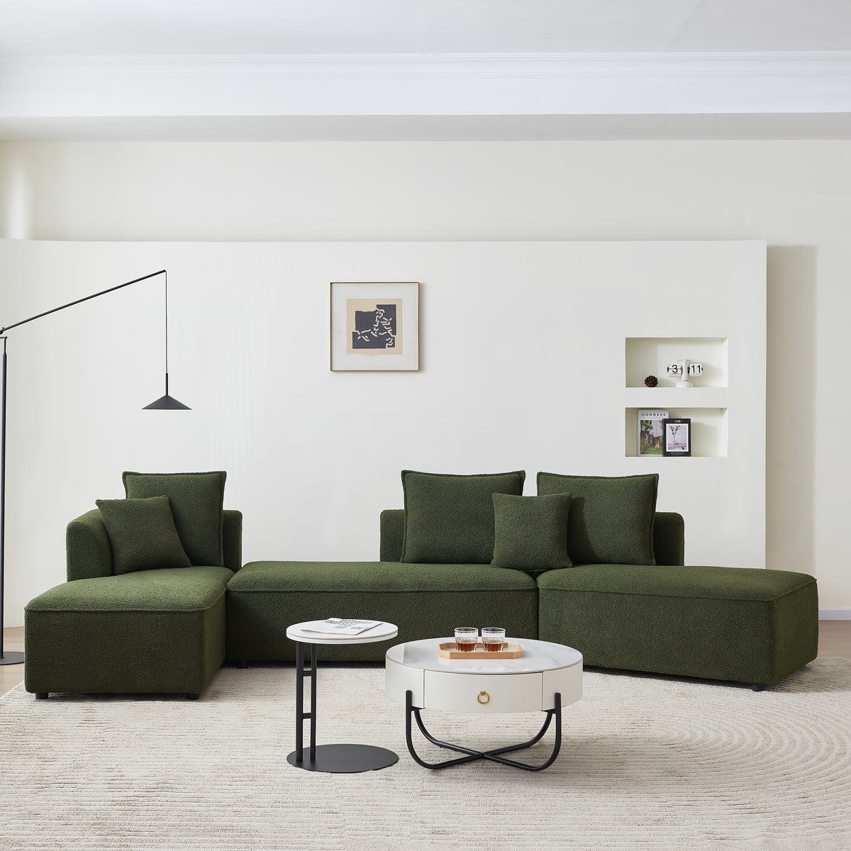 Modern Comfortable 6-Seater Sherpa L-Shaped Sectional Sofa in Green