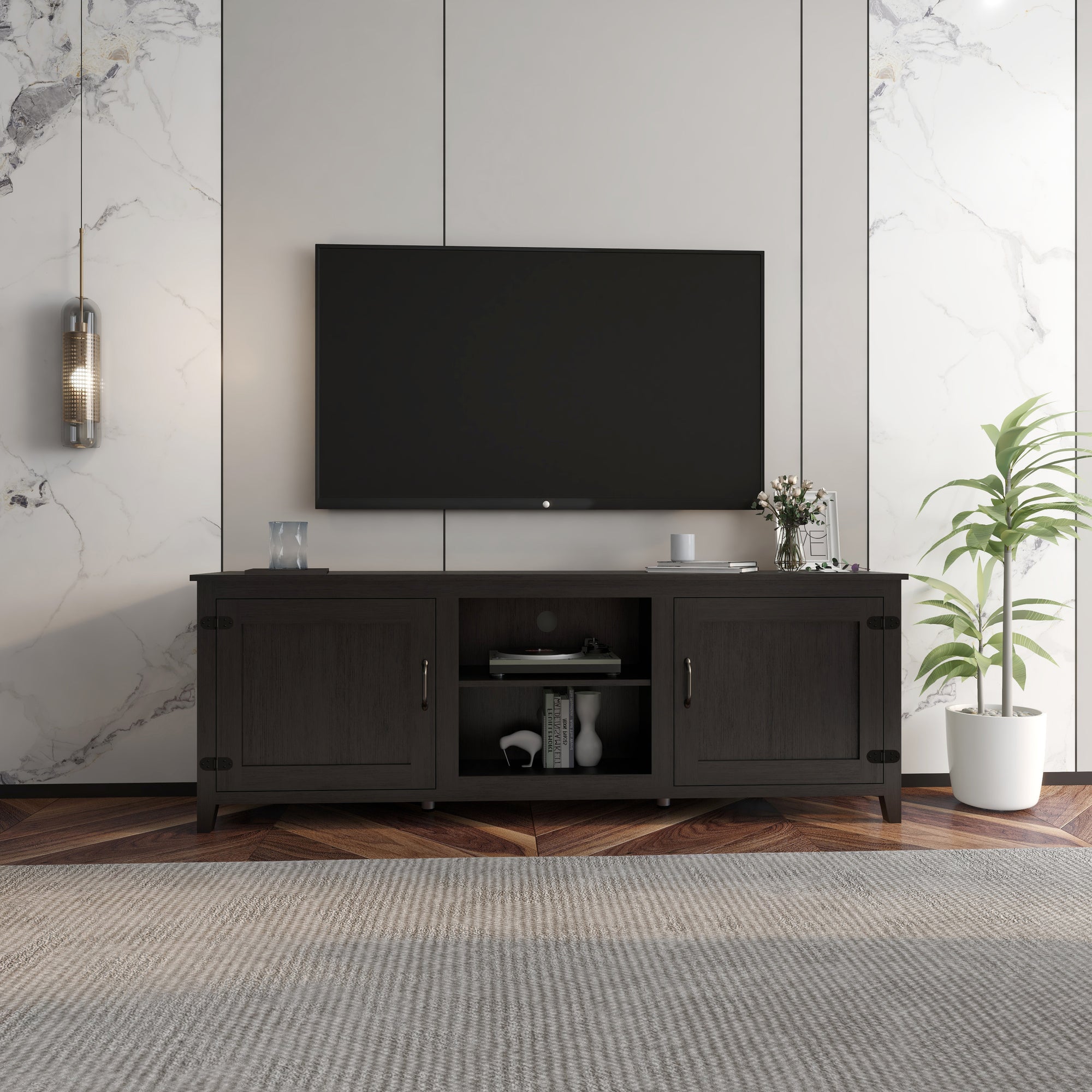 TV Stand Storage Media Console Entertainment Center with Doors In Tradition Black