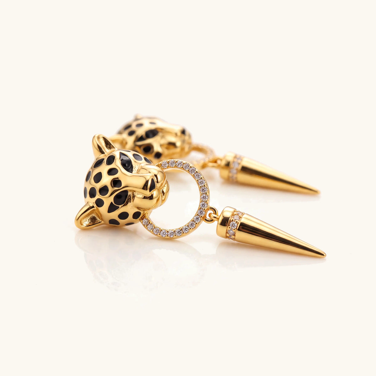 Leopard Circle Dangle Earrings – angled close-up of the leopard print circle