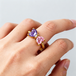 Load image into Gallery viewer, Double Birthstones Ring With Bow &amp; Twisted Rope Band In Gold

