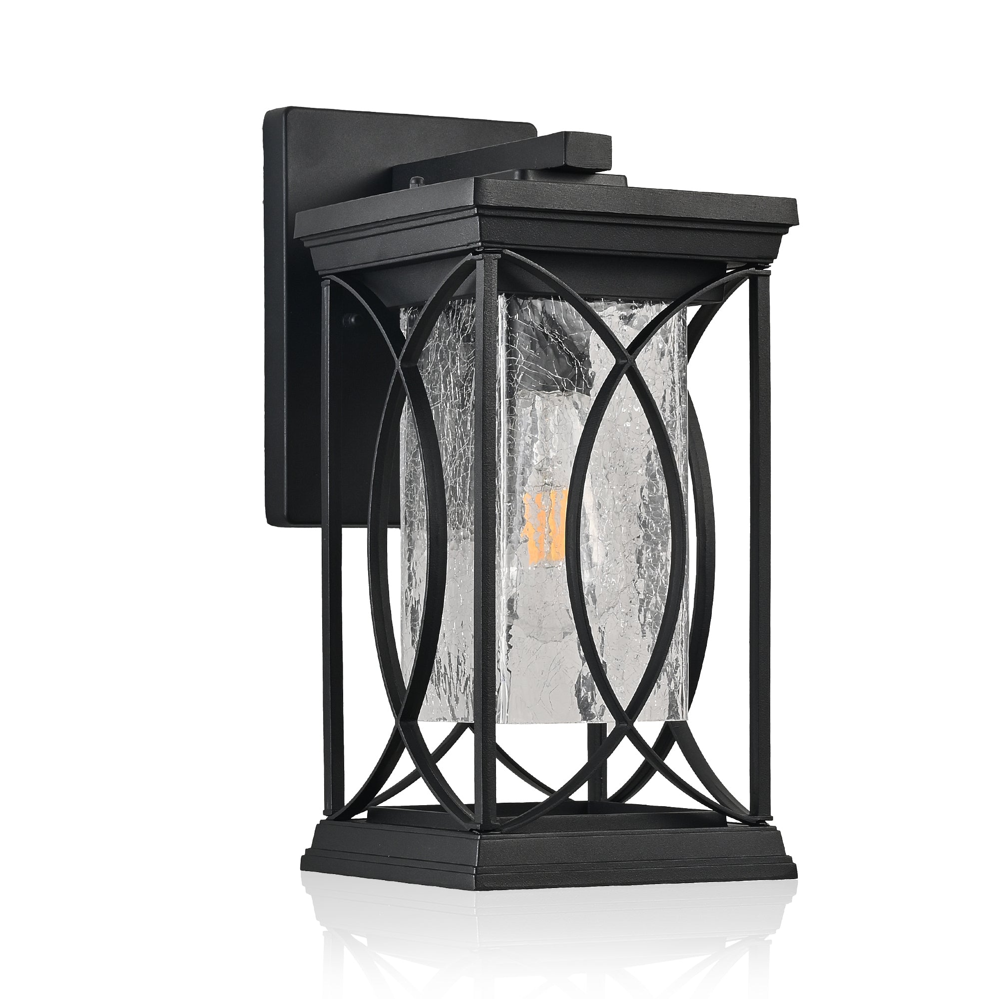 Single Black Outdoor Wall Lantern with Crackled Glass