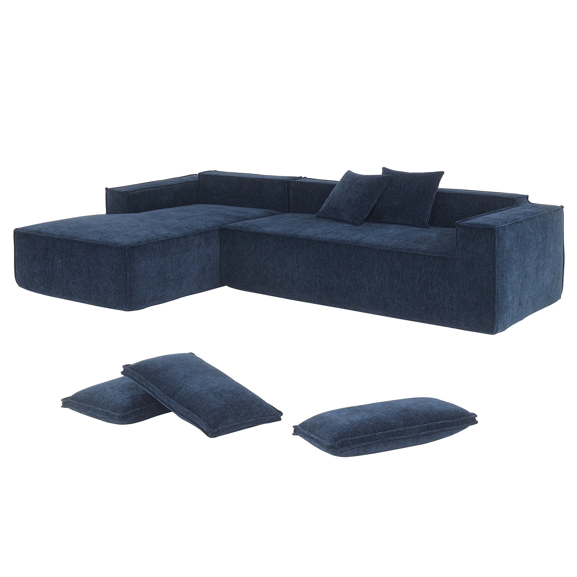 Cairo 4-Seat Modular Wrinkle-Resistant Chenille Sofa in Dark Blue