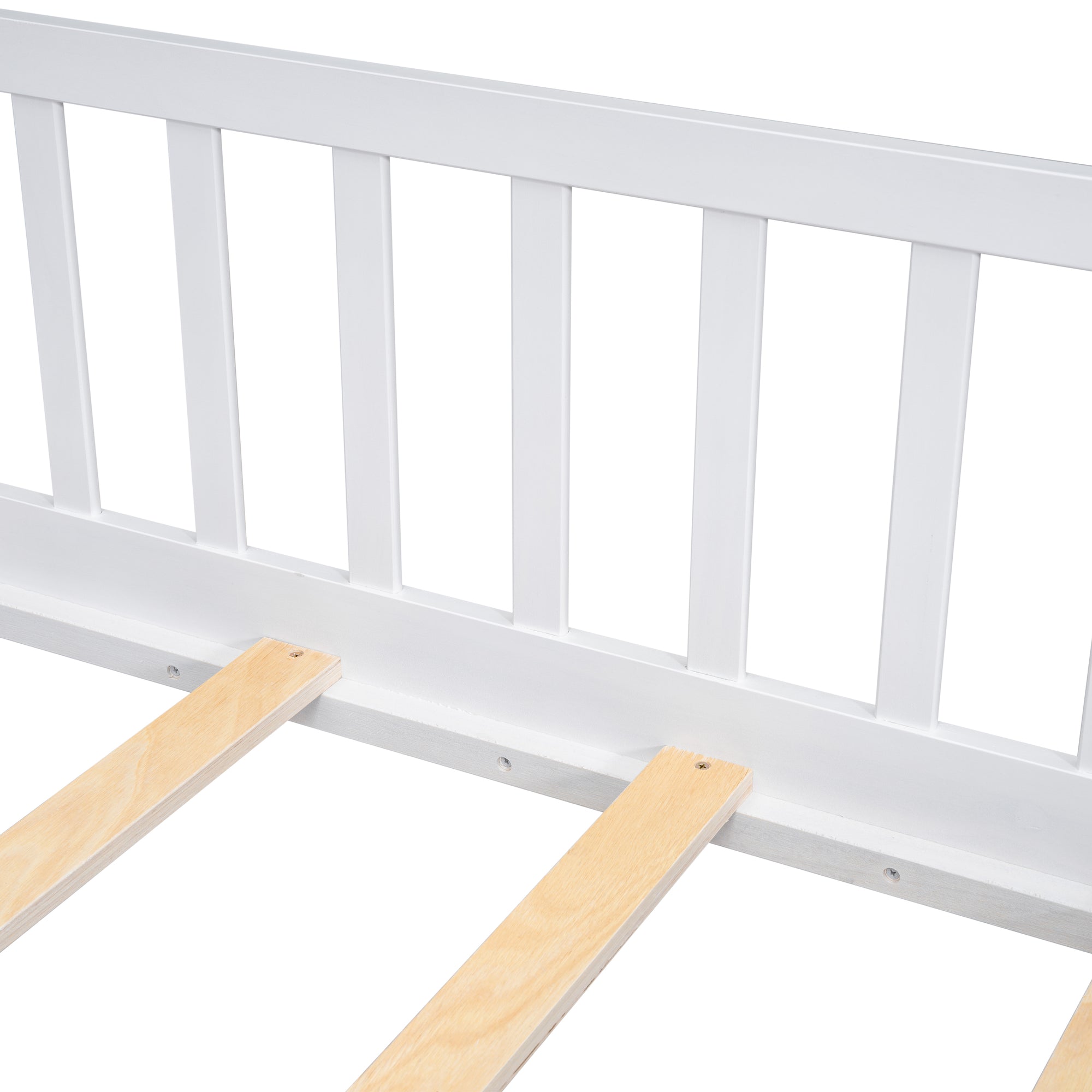 Twin House-Shaped Bedside Toddler Floor Bed with Guardrails, Slats & Door