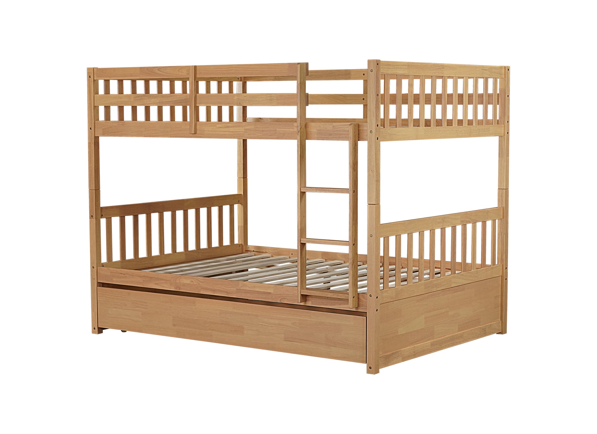 Full Over Full Twin Size Triple Bunk Bed with Ladders and Guardrails in White