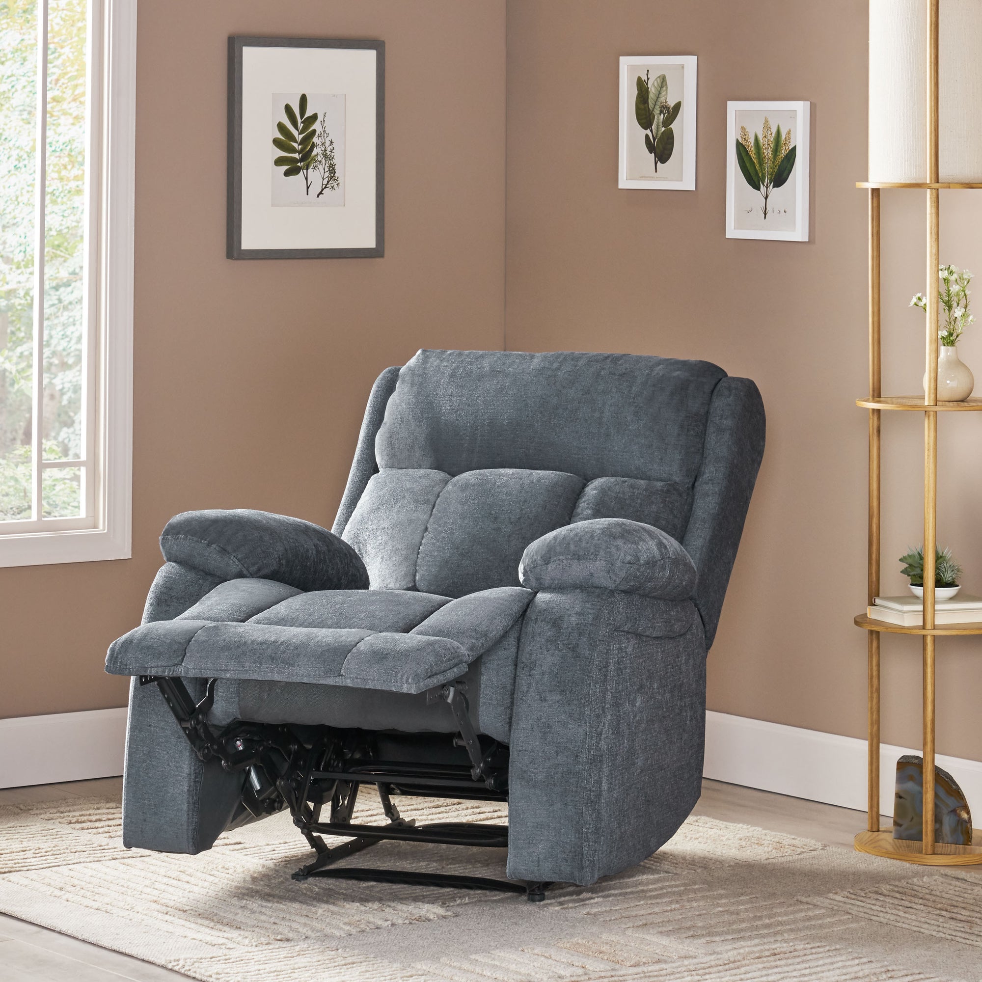 Lumbar Heating & Massage Recliner In Charcoal Fabric