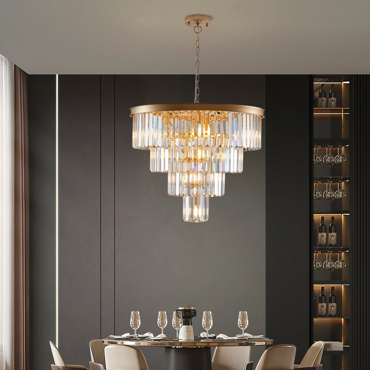 Aestin&#39;s 23.6-Inch 4 Tier Golden Modern Crystal Chandelier