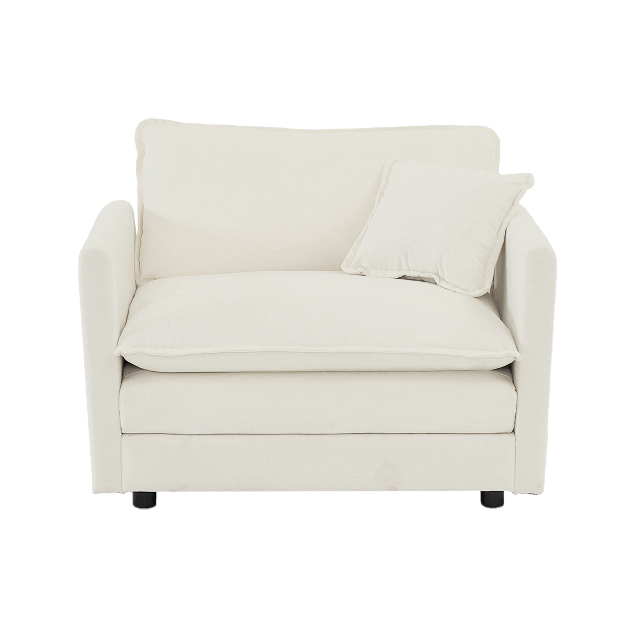 Comfy White Chenille Fabric Deep Single Seat Sofa Armchair With Toss Pillow