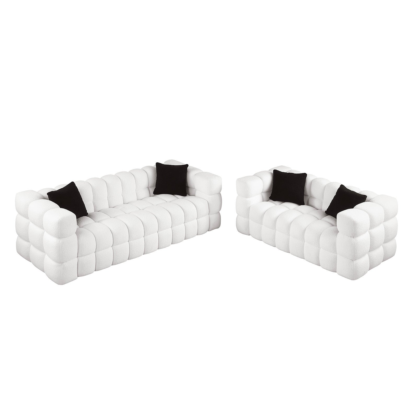 White Boucle 5-Seater Marshmallow Loveseat Sofa