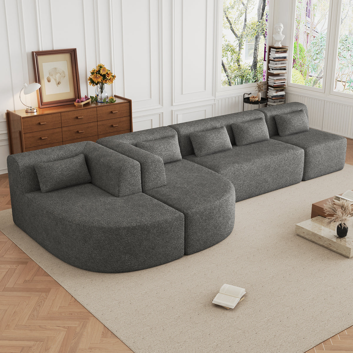 Copenhagen Modular Bouclé L-Shape Sofa in Light Gray