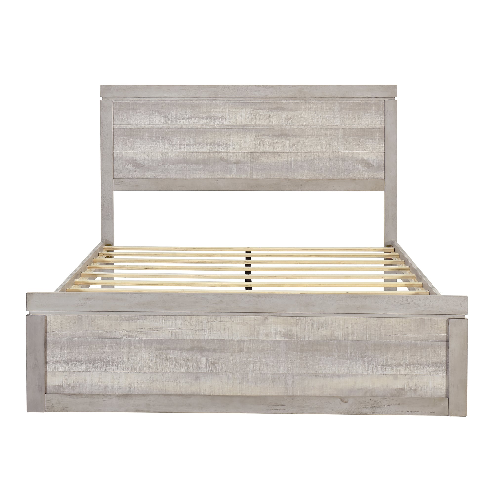 Full Size Farmhouse Style Pine Wood Platform Bed Frame in Rustic White