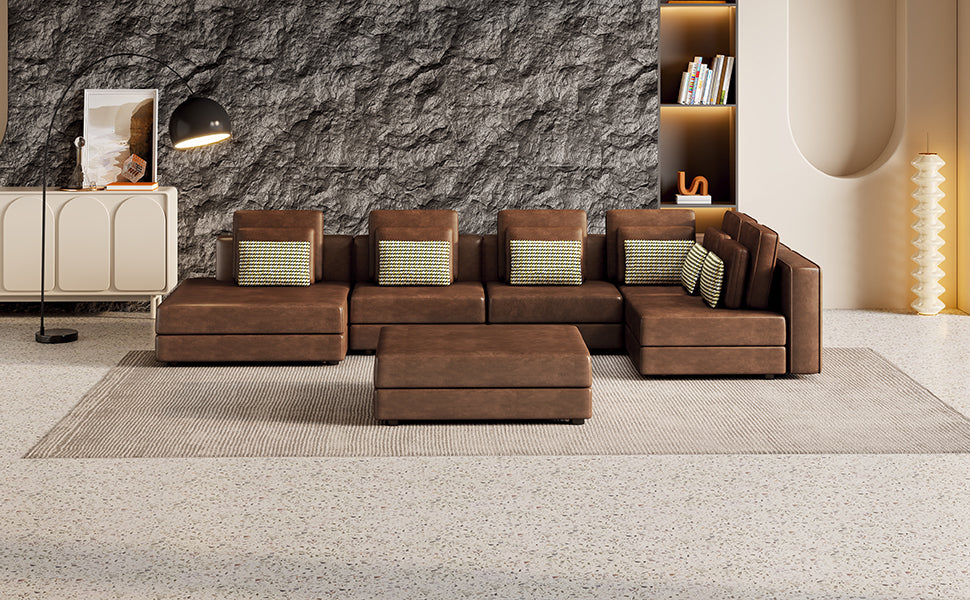 Casablanca Modular Sectional Sofa with Movable Ottoman in Brown Palomino