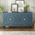 Retro Sideboard With Circular Groove Design And Round Metal Door Handle For Entrance Dinning Room Living Room In Antique Blue