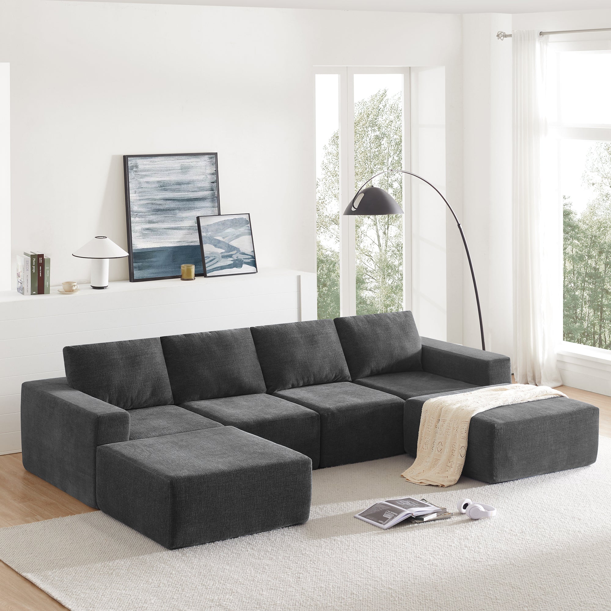 Tangier 6-Seat Modular U-Shape Sofa in Dark Gray