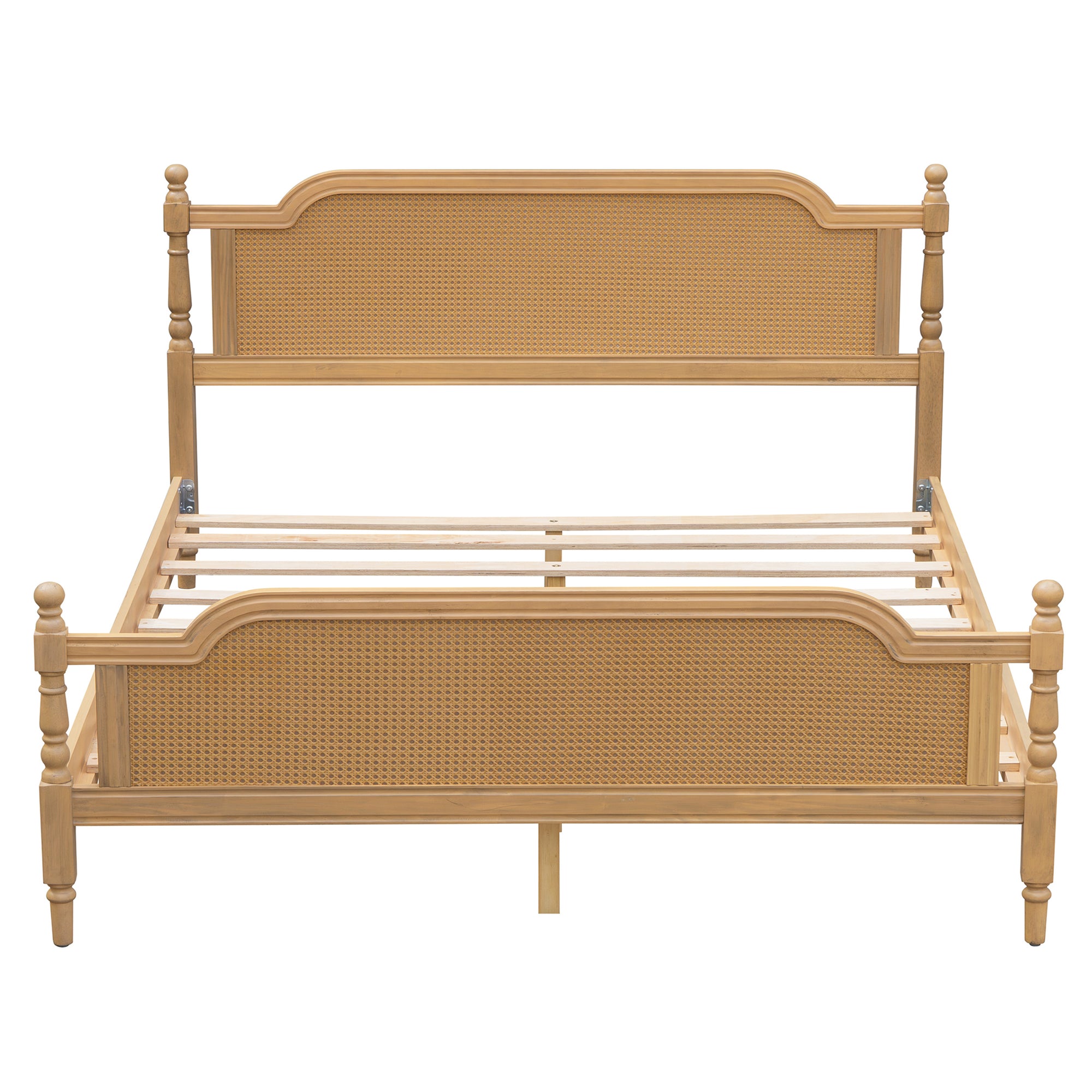 Walnut Toned King Rattan Bed Frame with Elegant Rattan Headboard