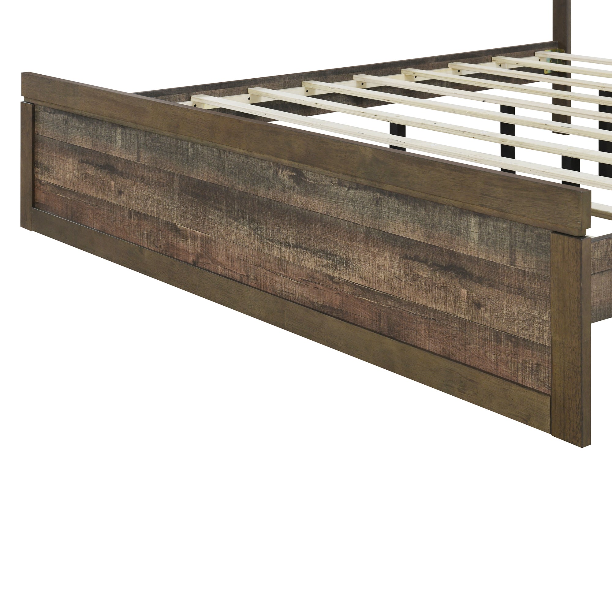 Farmhouse Style Pine Wood Platform King Bed in Rustic Brown