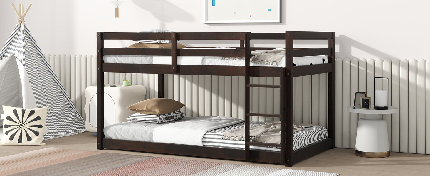 Twin Over Twin Loft Bed with Ladder in Espresso Brown