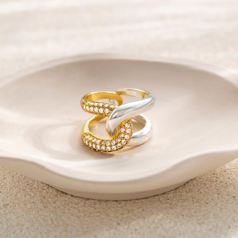 14k Diamond Accented Interlocking Two Tone Ring