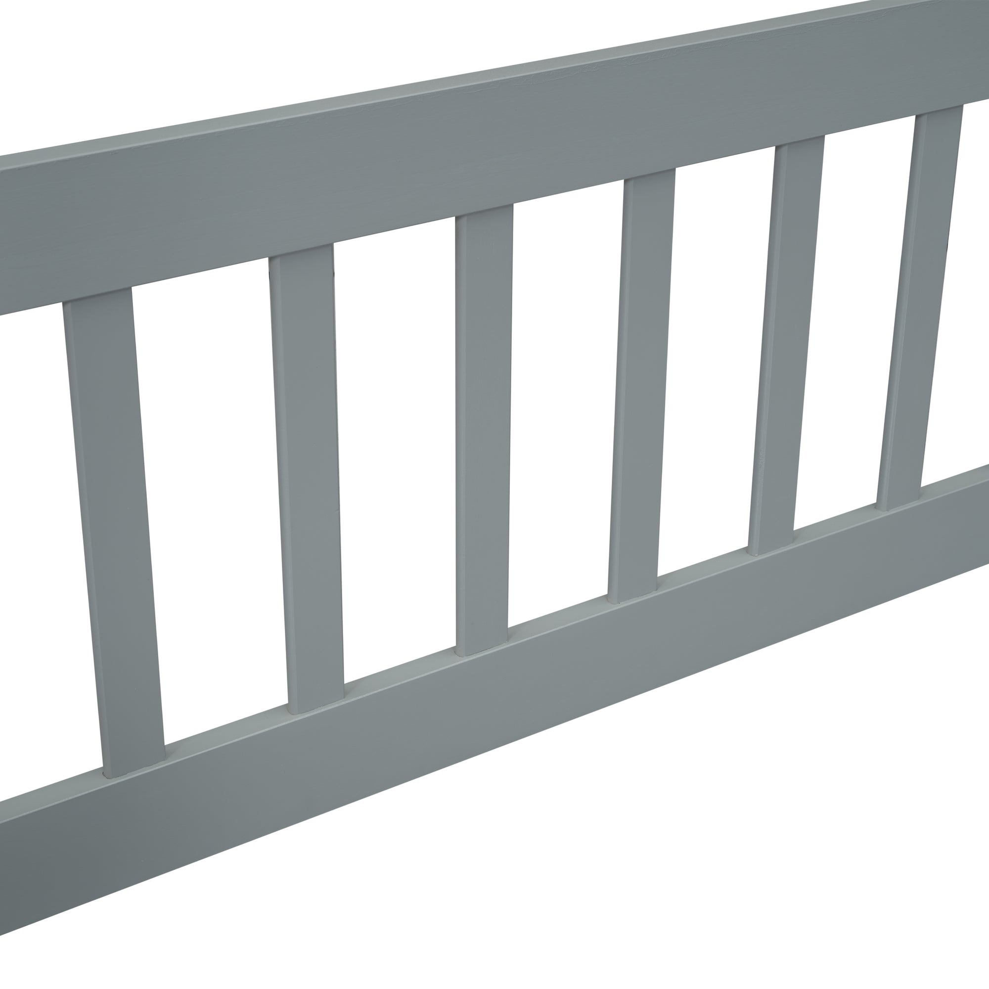 Twin Wood House-Shaped Toddler Floor Bed with Fence & Guardrails in Gray