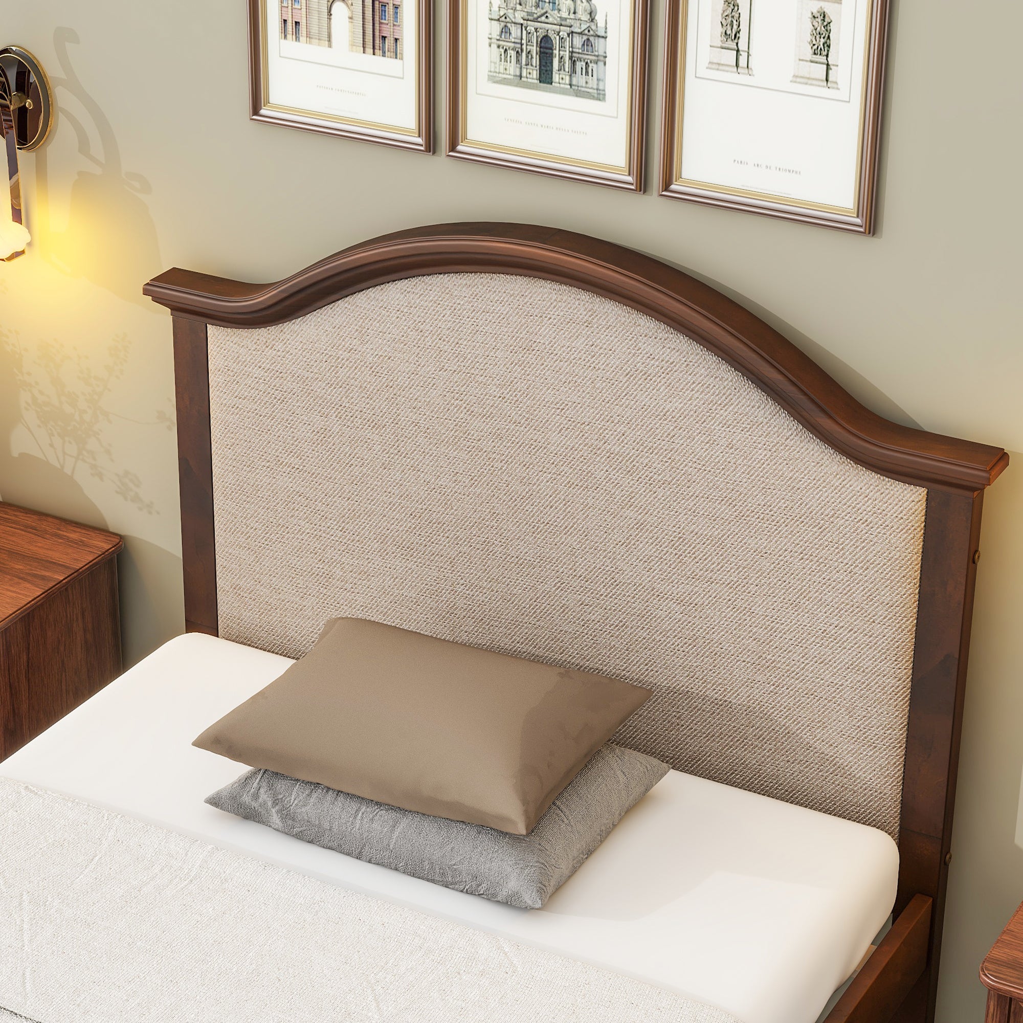 Walnut Finish Twin Size Bed Frame with Headboard and Footboard