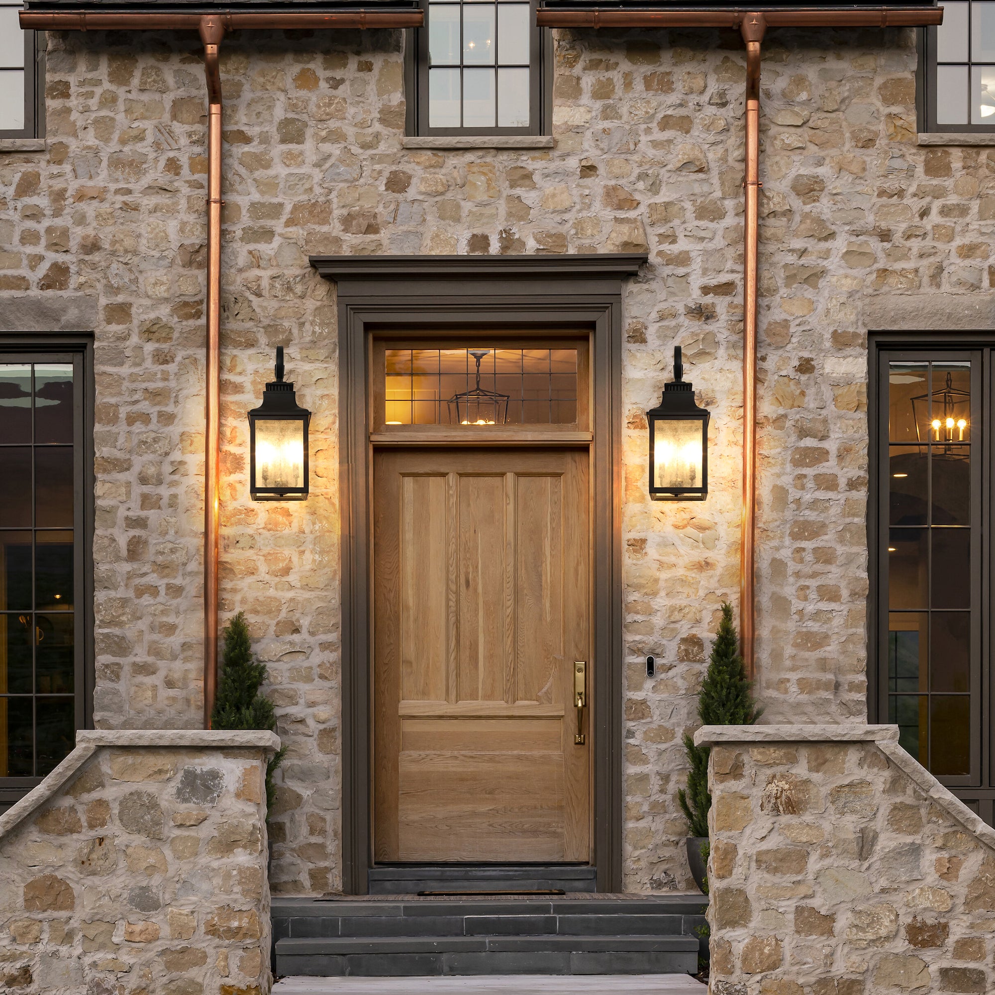 Traditional Black Outdoor Wall Lights with Frosted Glass Panels